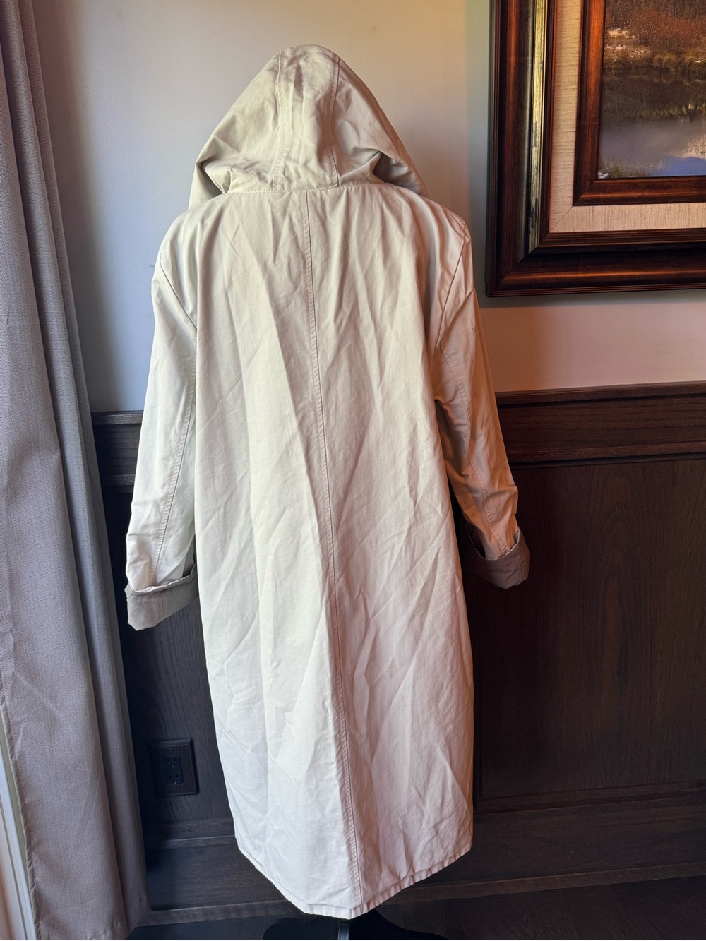 Eileen Fisher cream & gray reversible Hooded Trench Coat - Picture 5 of 10